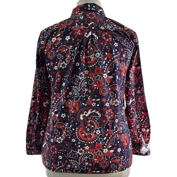 Talbots 100% Cotton Blue Red White Floral Paisley Button-Up Shirt Patriotic - Picture 2 of 8